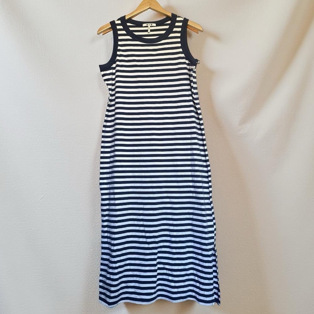 Three Dots Kay Stripe Cotton Tank Dress | Navy Stripe - Picture 2 of 10